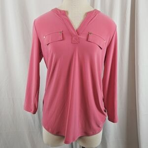 Coral Women's Medium Jones New York 3/4-sleeve flap-pocket knit top